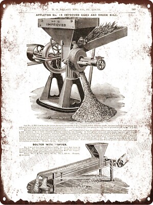1895 Appleton #15 Raymond Bros Corn Sheller Shuck Mill Metal Sign 9x12'' A922