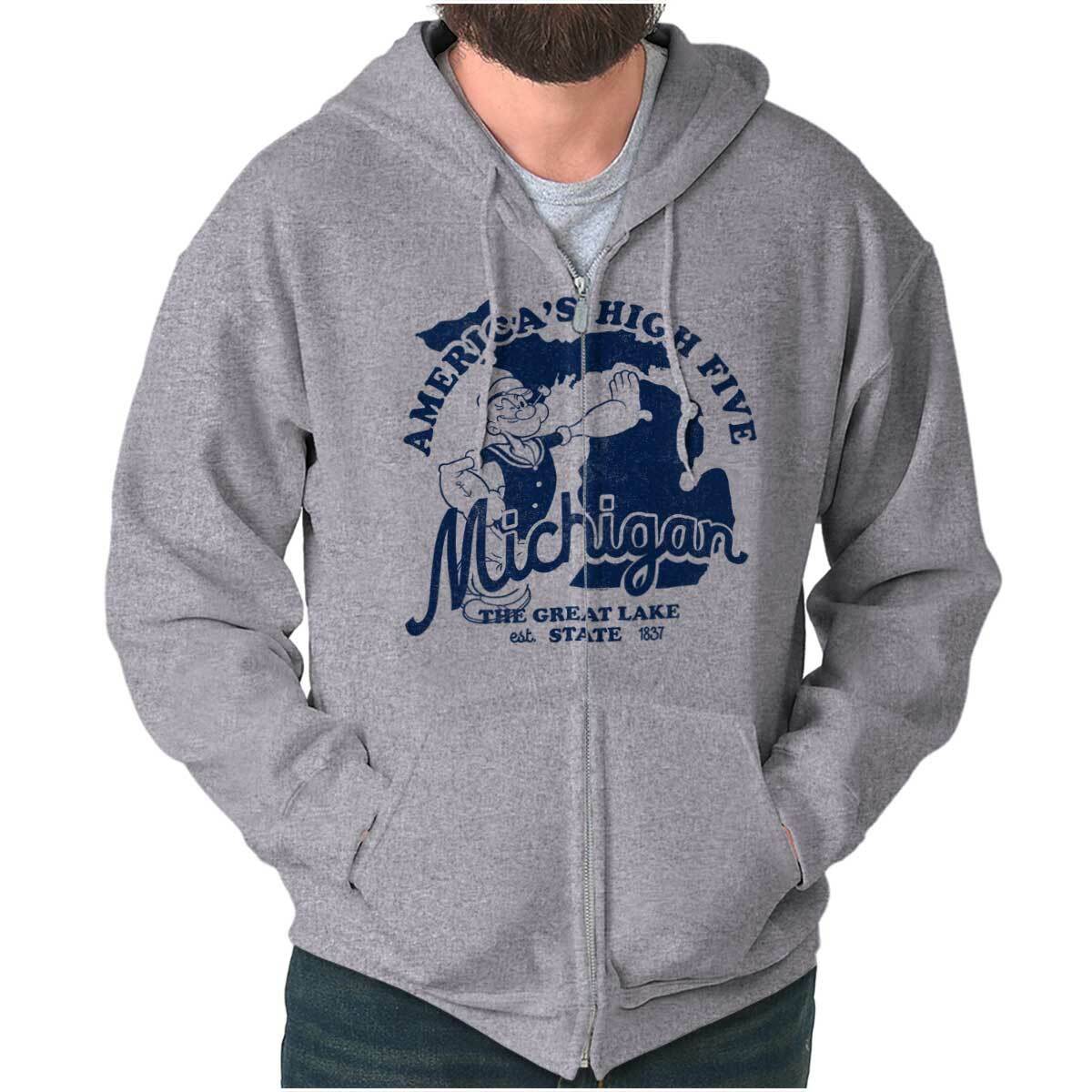 【オーダー】mi Popeye Michigan Great Lakes State MI Cartoon Sweatshirt Zip Up