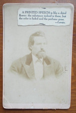 Cabinet Card Portrait of Man with QUOTE about A PRINTED SPEECH by LORAIN- nice