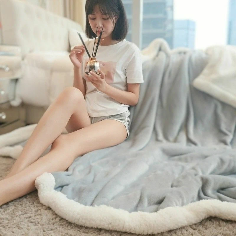 Dicker Sherpa Fleece Decke Flannell Koralle samt Warm Steppdecke Sofabett - Bild 3 von 4