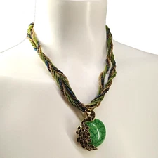 Fairytale Statement Beaded Peacock Pendant Necklace 20.5" Fashion Jewelry