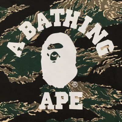 A BATHING APE エイプ TIGER CAMO COLLEGE PULLOVER HOODIE 緑 M BAPE College logo pullover hoodie tiger camo Green A Bathing