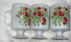 Vintage Set of 3 Milk Glass Pedastal Coffee Mugs w/Cherry Design