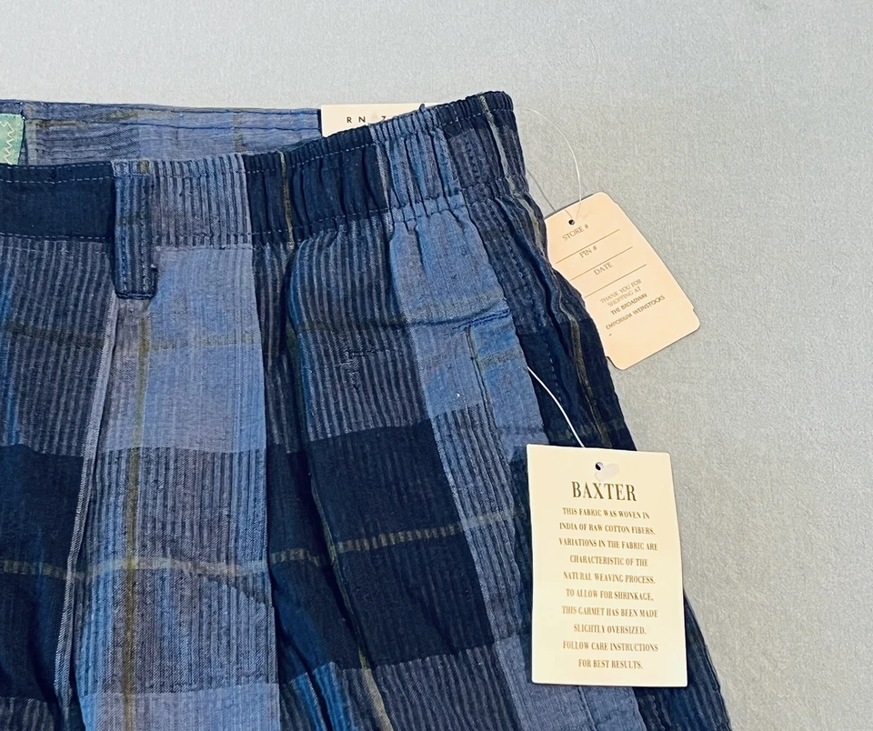 Baxter Brand Natural Shorts Mens 38 Blue Plaid Cotton Pleated Striped Deadstock - Image 2 of 4