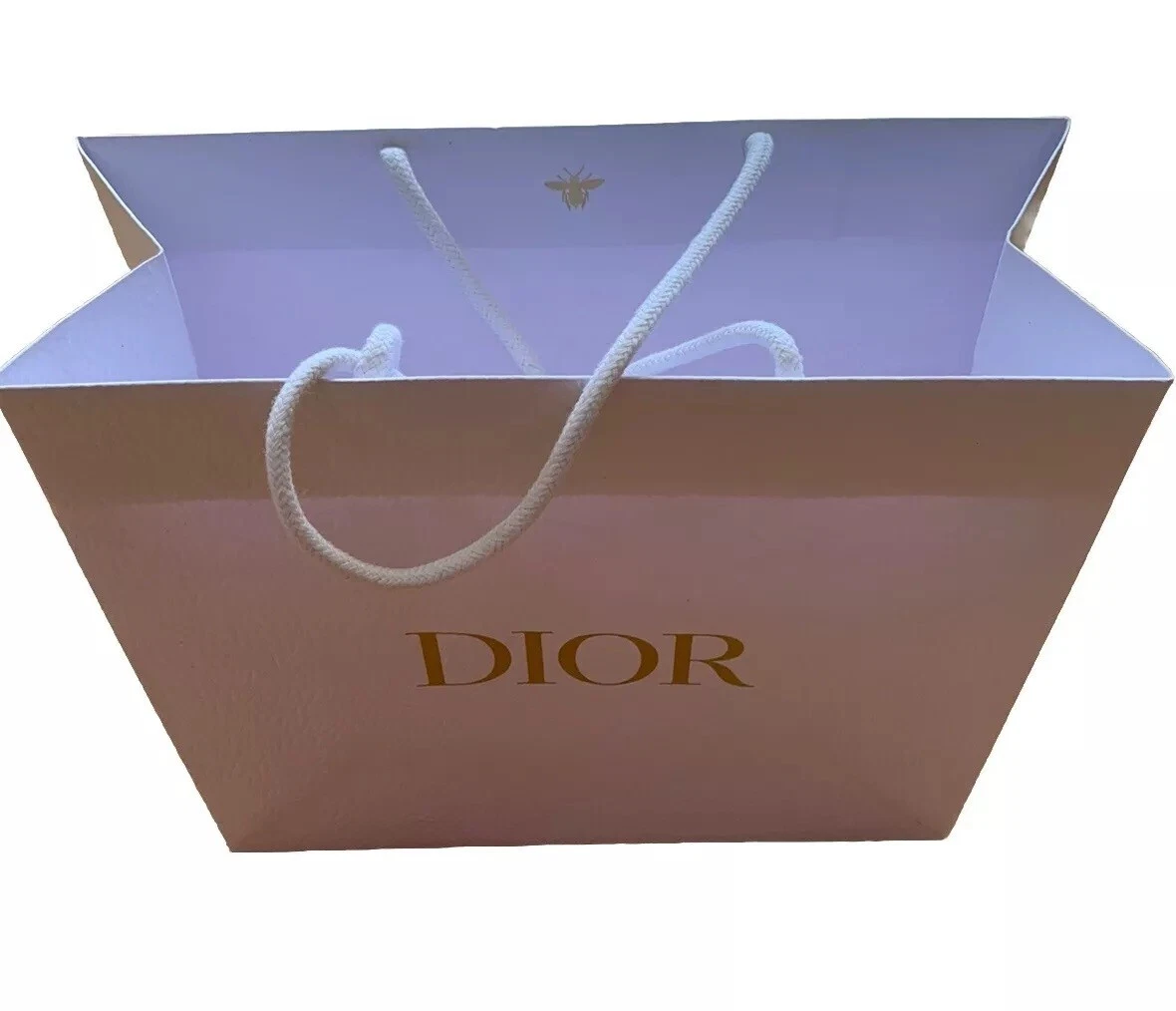Petit sac cadeau shopping Christian Dior blanc texture galet avec accents logo doré