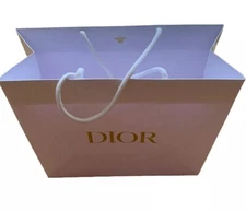 Christian Dior White Texture Pebble w/Gold Logo Accents Large Shopping Gift Bag