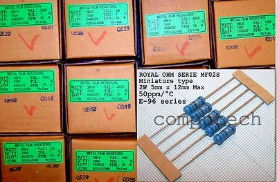 10 pezzi Resistenze 2W 1% a Scelta da 10 Ohm a 1 MOhm Royal Ohm Film di Metallo