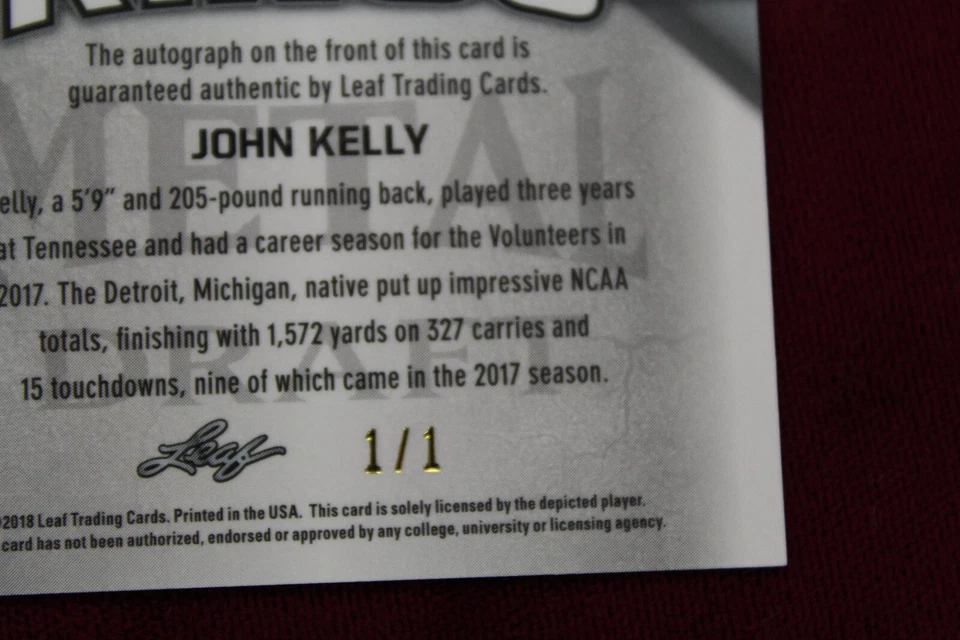 2018 Leaf Metal Draft GOLD Touchdown Kings AUTO John Kelly 1/1 Vols Browns - Image 4 of 4