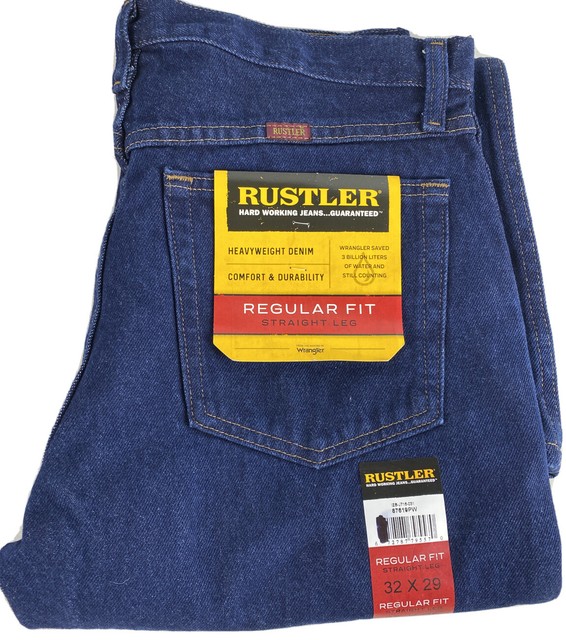 Wrangler RUSTLER Mens Regular Fit Heavy Weight Denim Jeans Straight Leg 32x 29 | eBay