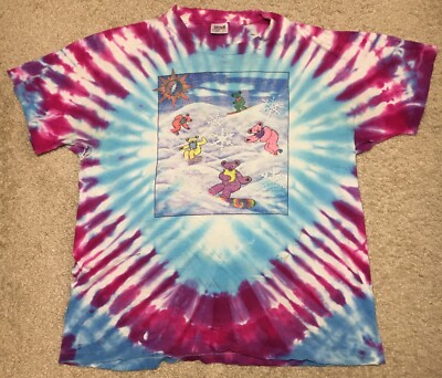 Vtg '90 Grateful Dead Tie Dye Distressed T Shirt Snowboard Bears