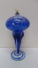 Jozefina Krosno Oil Lamp Jellyfish Cobalt Blue Polish Handblown Glass Signed
