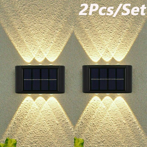 2PCS 6LED Solar Fence Lights Dusk to Dawn Wall Light Garden Pathway Deck Lamp