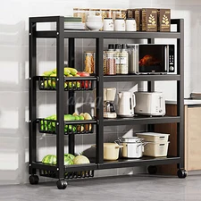 445 LBS Storage Shelves Adjustable 4-Tier Kitchen Shelves with 3 Wire Baskets