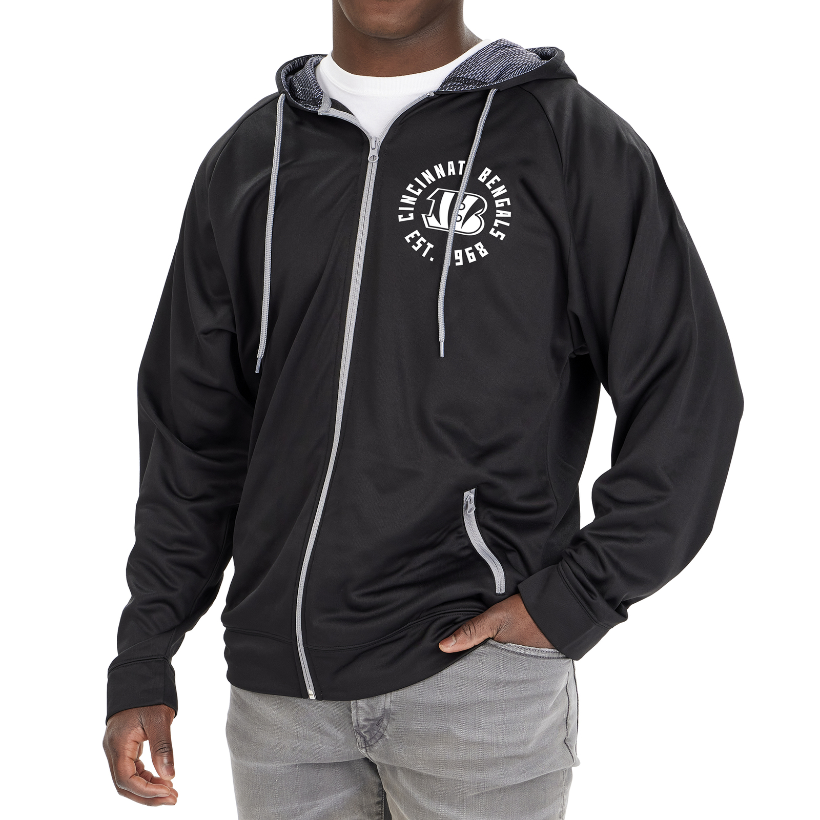 Флисовая толстовка с капюшоном Zubaz Mens NFL Cincinnati Bengals на молнии с принтом гадюки