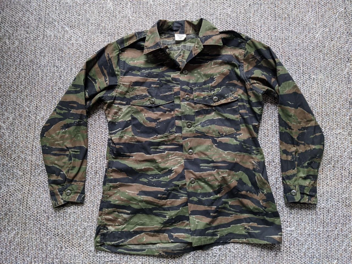 vintage TIGER STRIPE camouflage US ARMY utility shirt L vietnam 1970s top jacket