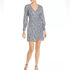 cupcakes and cashmere Leopard-Print Satin Wrap Dress $130 Size 6, FLAW (M)