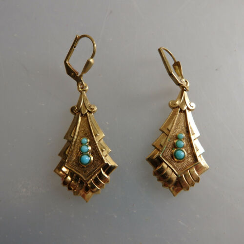 Paar Ohrringe mit kleinen Türkise im Stil der Gründerzeit (60168) - Bild 1 von 2