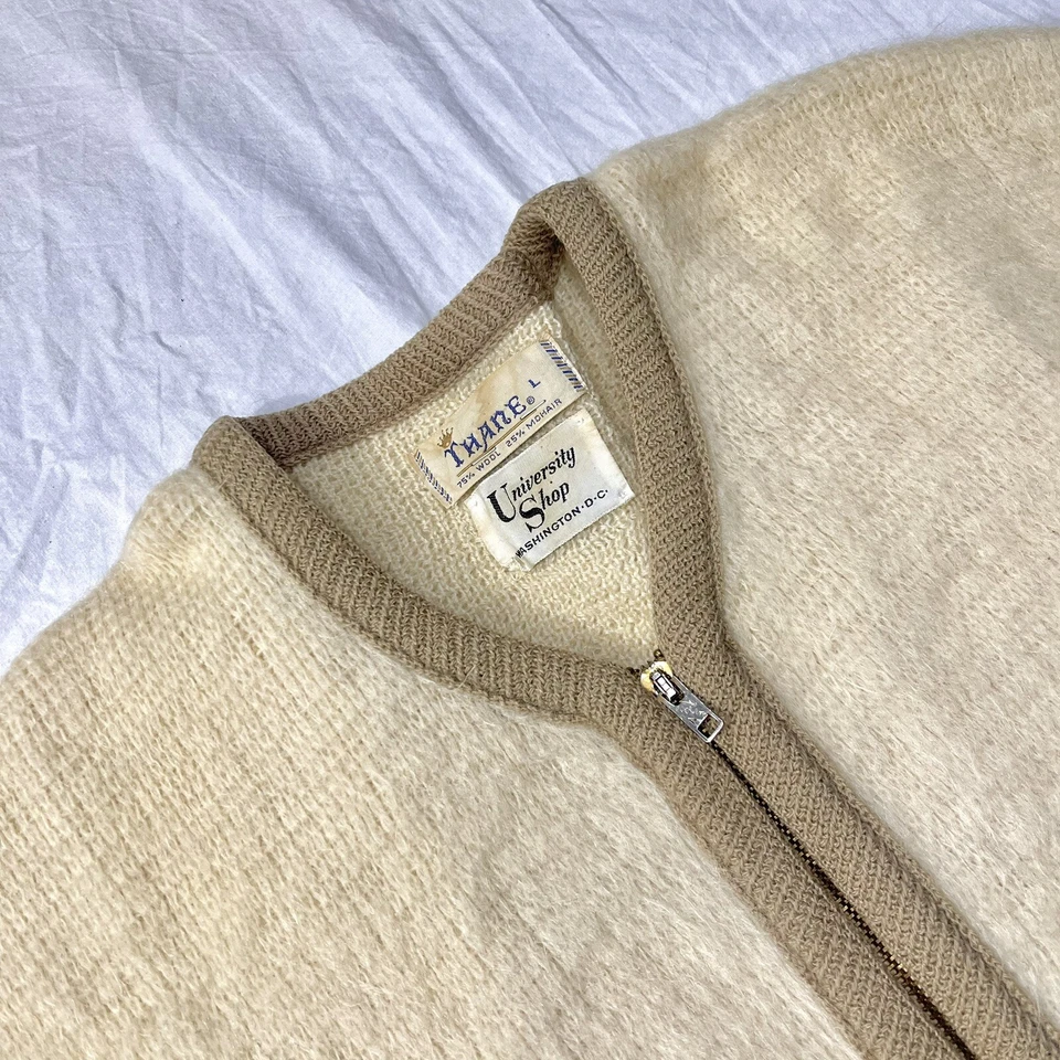 Vtg 50s 60s Mohair Cardigan Men's L/XL Full Zip Fuzzy Shaggy Rockabilly Grunge - Image 4 of 4