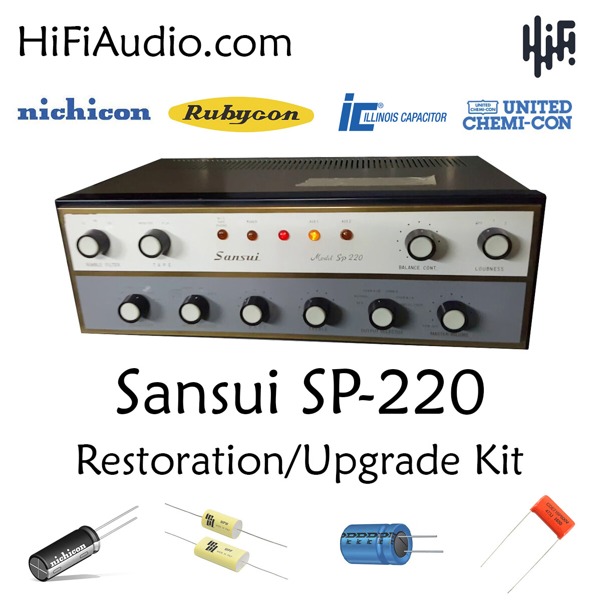 Sansui SP-220 amplifier rebuild restoration Capacitor Kit fix