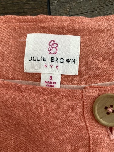 Julie Brown Pink Coral Midi Dress Womens Size 8 Belted Pockets Cottage Preppy - Picture 2 of 5