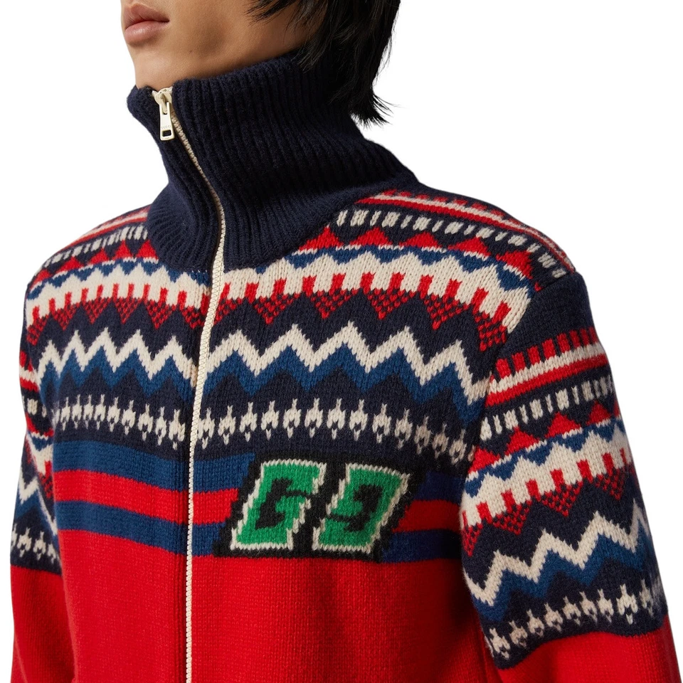 Authentic Men's Gucci GG Knit Wool Jacquard Cardigan Sweater 770777 New $1950 - Image 4 of 4