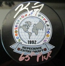 KIRK MALTBY DETROIT RED WINGS SIGNED INSCRIBED 1992 NHL DRAFT 65TH PICK PUCK COA