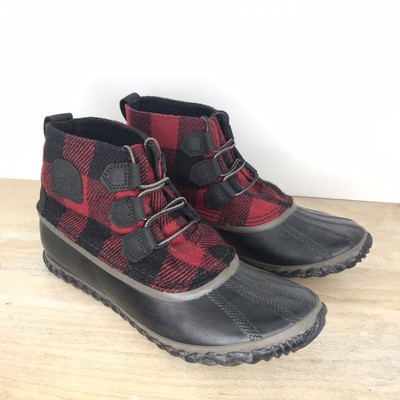 red plaid winter boots