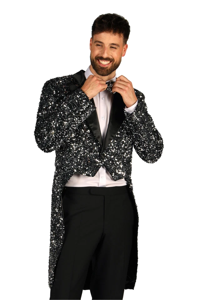 THETRU B.V. Frack Broadway Pailletten silber schwarz Kostüm Herren Karneval Fasching