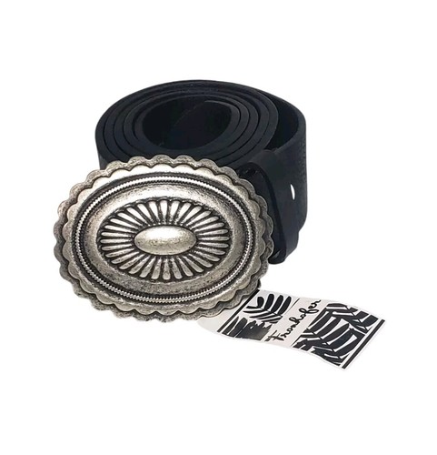 Fronhofer Leather Belt Antique Silver Tone Boho Chick Womens 45.5" Black New - Picture 1 of 8