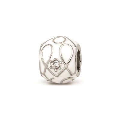 Reflection Beads Sterling Silver White Enameled CZ Loop Pattern Bead