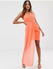 Wrap mini Dress With Asymmetric Hem In Coral / peach / pink size 8