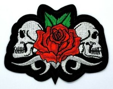 Skull Red Rose Biker Embroidered Patches Iron On Appliqu  1777