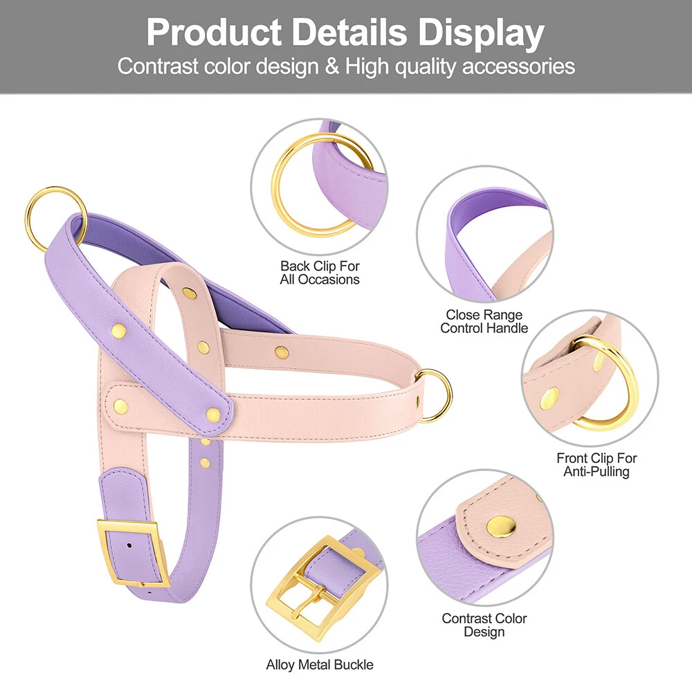 Dog Harness Soft Leather with Handle for Pet Walking Adjustable Front Leading
