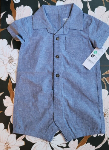 Carter's Child of Mine Baby Boy Blue Romper One Piece Size 3-6 Months Denim-Look