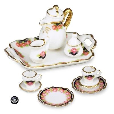 Reutter Porzellan Kaffeeservice Schwarze Rose Coffee Set Black Puppenstube 1:12