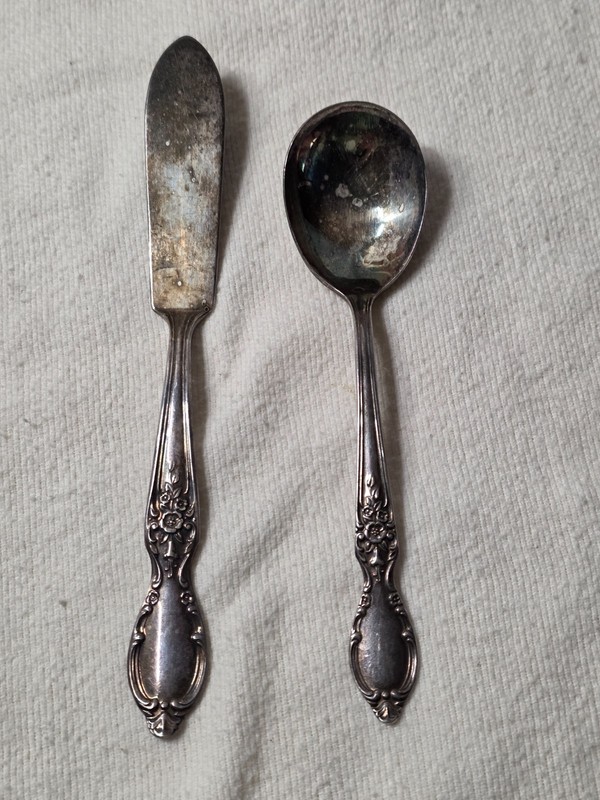 Vintage WM Rogers Serving Spoon and Butter Knife, Victoria Rose, Used