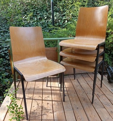 4x Stapelstuhl Holz Metall Industrial Vintage Esszimmerstuhl Loft Gastronomie