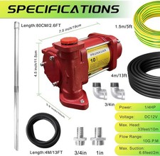 12V Fuel Transfer Pump Kit 10 GPM For Gasoline Diesel Kerosene Biodiesel Fuel
