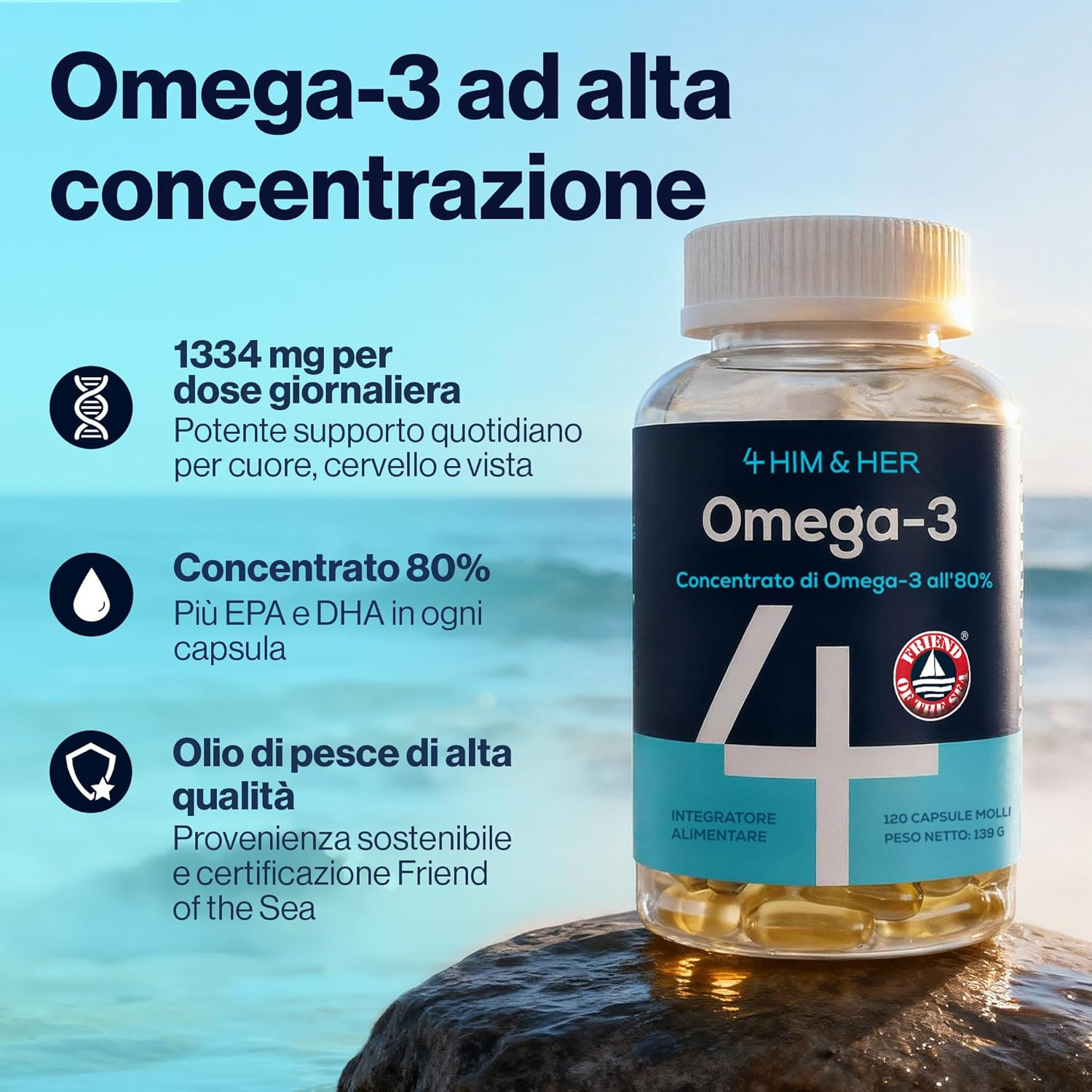 Omega 3 Olio di Pesce 80% rTG - 120 Capsule - Qualità Farmaceutica - 2