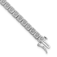 Sterling Silver Rhodium Plated Round Cut Natural Diamond Tennis Bracelet 7"