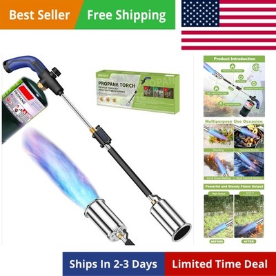 Heavy Duty Propane Weed Burner Torch, 30'' Self-Igniting Flame Thrower with Ru...