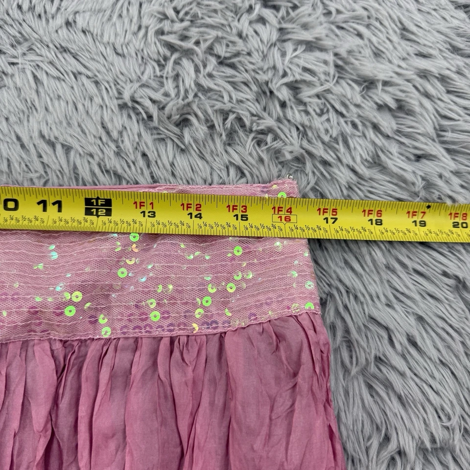 Falda Kenar Mujer 12 Rosa Ombré Nueva Con Etiquetas 100% Seda Hadas Lentejuelas Arrugas Festival Foto 4 de 4