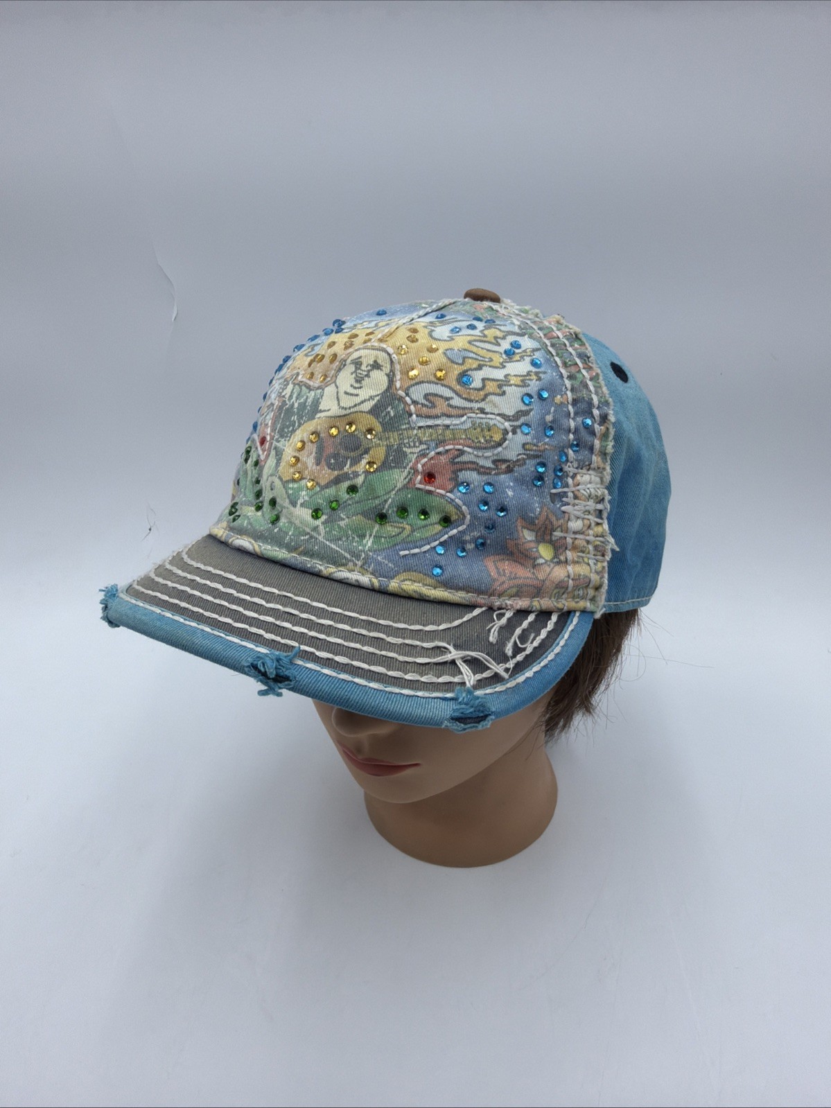 Vintage True Religion Hat Womens Buddha Crystal Distressed Y2K Jeans Ladies