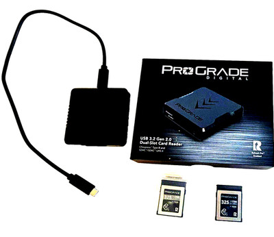 2 ProGrade Digital CFexpress 2.0 Type B VPG cards 325 GB each with card reader