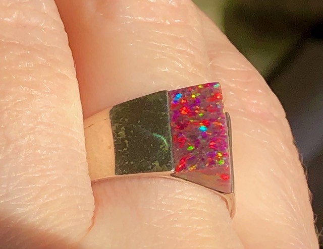 Unusually Bright 'FLASH' of RED Fire Opal Ring 9 Sterling Silver 925 Pyramid R L image 10
