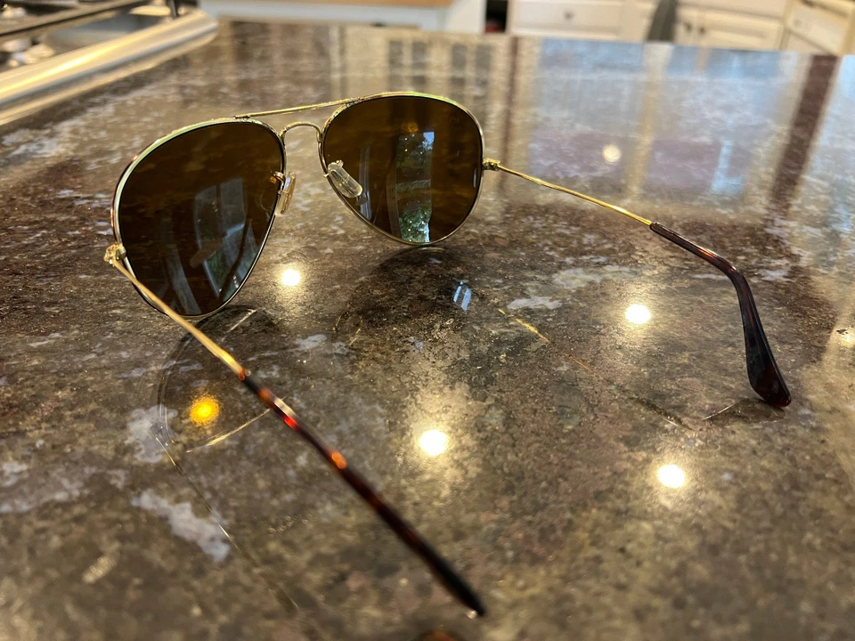 B&L Ray Ban Aviator Sunglasses 62 14 Gold Frame Brown Lenses USA License 62014 - Image 3 of 4