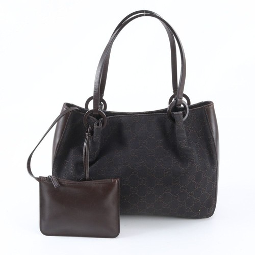 Gucci GG Canvas 101919 Leather Handbag Tote Pouch Leather Brown Brand Ladies WPM