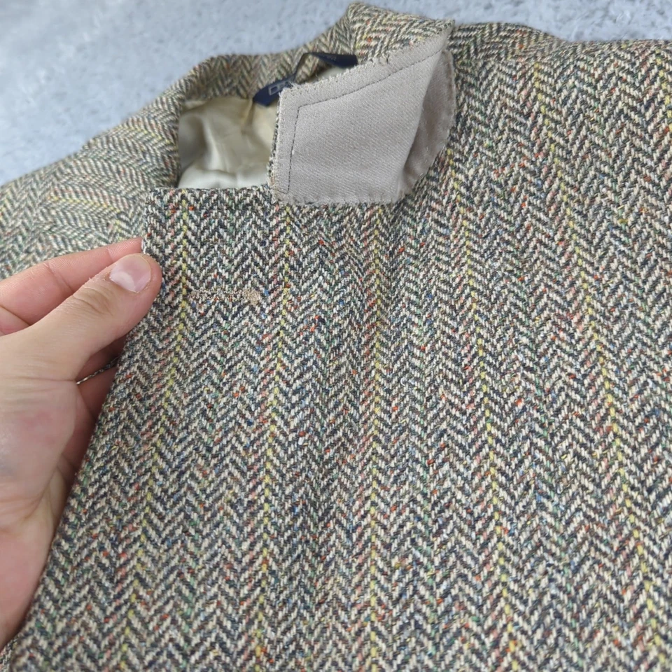 Abrigo Deportivo Vintage Polo Ralph Lauren Hombres 42R Arco Iris Tweed Lana Espiga Leer Foto 4 de 4