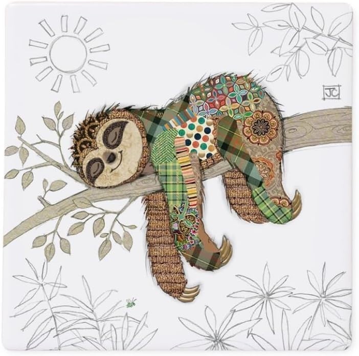 Bug Art Coaster Ceramic Simon Sloth Cork Back - Cute Patchwork Design Gift