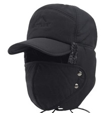 Winter 3 in 1 Thermal Fur Lined Trapper Hat with Ear Flap One Size, Black